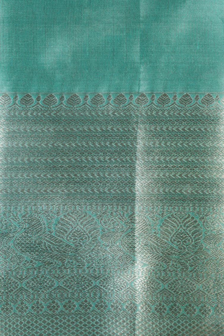 Arctic Blue Kanchipuram Silk Sarees with Silver Zari Buttis (small Dots Or Motifs) view 3