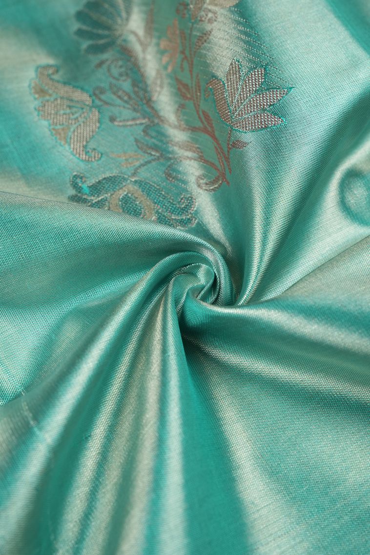 Arctic Blue Kanchipuram Silk Sarees with Silver Zari Buttis (small Dots Or Motifs) view 4