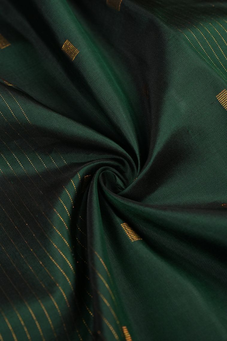 Basil Green Kanchipuram Silk Sarees with Gold Zari Stripes view 4