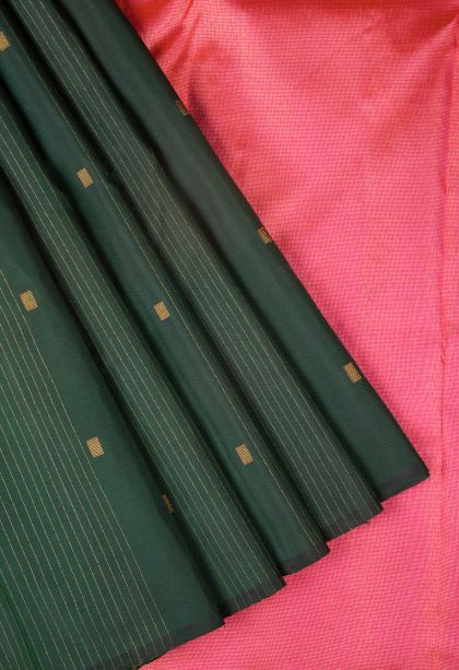Basil Green Kanchipuram Silk Sarees with Gold Zari Stripes