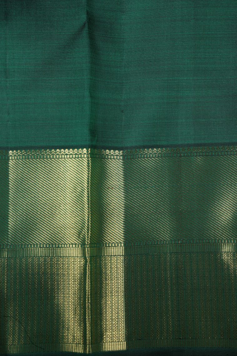 Bottle Green Kanchipuram Silk Sarees with Gold Zari Peacock Motifs view 3