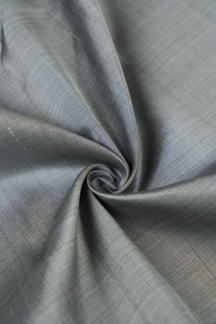 Gray Black Kanchipuram Silk Sarees with Without Zari Zari Plain view 4