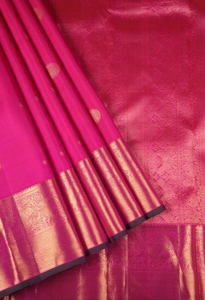 Magenta  Pink Kanchipuram Silk Sarees with Gold Zari Buttis (small Dots Or Motifs)