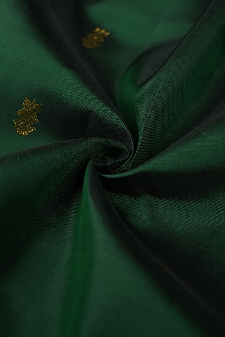 Pine Green Kanchipuram Silk Sarees with Gold Zari Buttis (small Dots Or Motifs) view 4