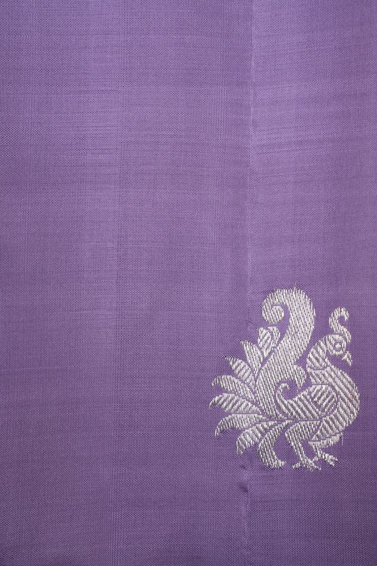 Lime Green Kanchipuram Silk Sarees with Silver Zari Peacock Motifs view 3