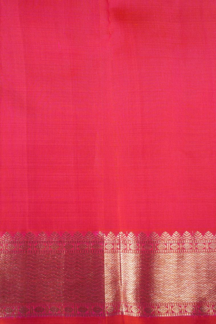 Punch Pink Kanchipuram Silk Sarees with Gold Zari Peacock Motifs view 3