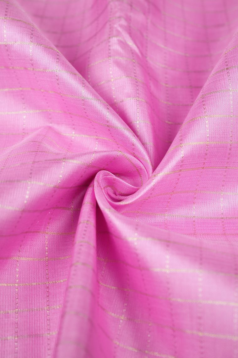 Taffy Pink Kanchipuram Silk Sarees with Gold Zari Checks view 4