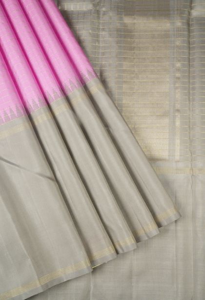 Taffy Pink Kanchipuram Silk Sarees with Gold Zari Checks