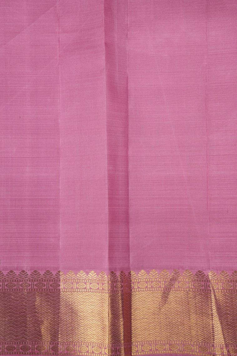 Lean Pink Kanchipuram Silk Sarees with Gold Zari Peacock Motifs view 3