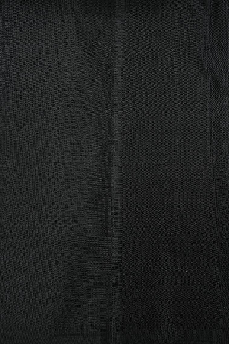 Rock Black Kanchipuram Silk Sarees with Gold And Silver Zari Stripes view 3