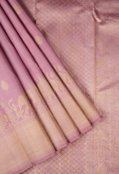 Lemonade Pink Kanchipuram Silk Sarees with Gold Zari Buttis (small Dots Or Motifs)