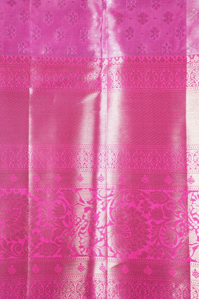 Sand Yellow Kanchipuram Silk Sarees with Silver Zari Floral Patterns view 3