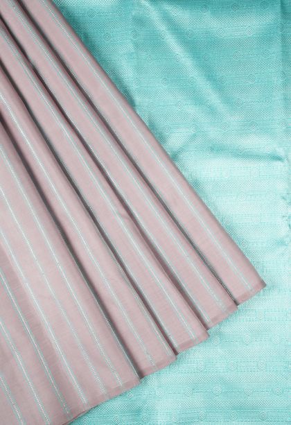 Crepe Pink Kanchipuram Silk Sarees with Silver Zari Stripes