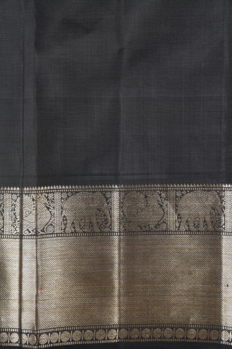 Honey Orange Kanchipuram Silk Sarees with Gold Zari Peacock Motifs view 3