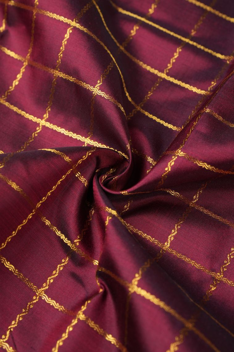 Cherry  Red Kanchipuram Silk Sarees with Gold Zari Checks view 4