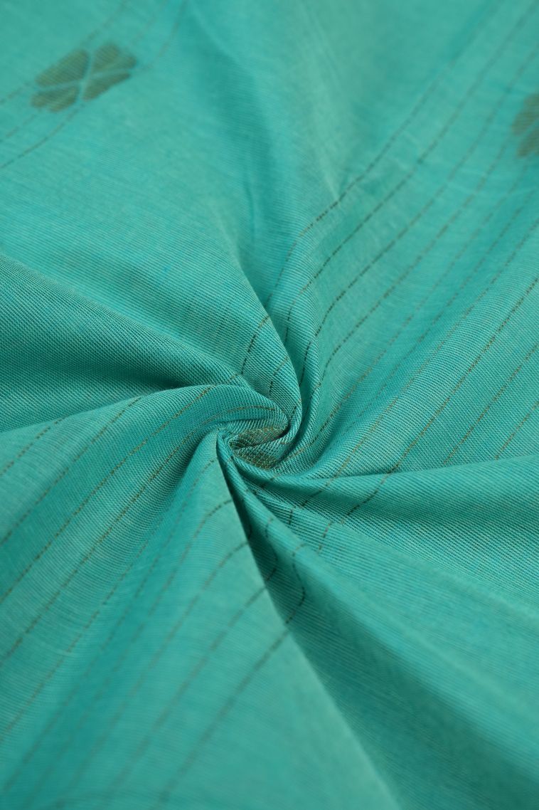 Teal Blue Kanchi Cotton Sarees with Without Zari Zari Stripes view 4