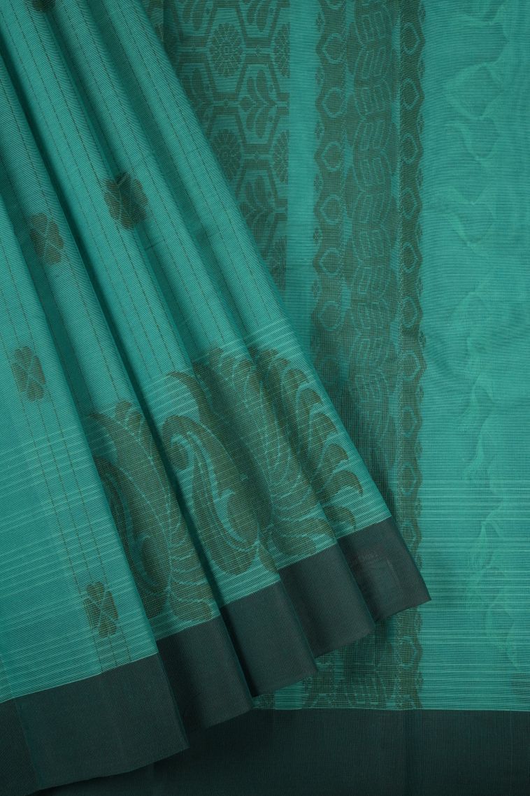Teal Blue Kanchi Cotton Sarees with Without Zari Zari Stripes view 1