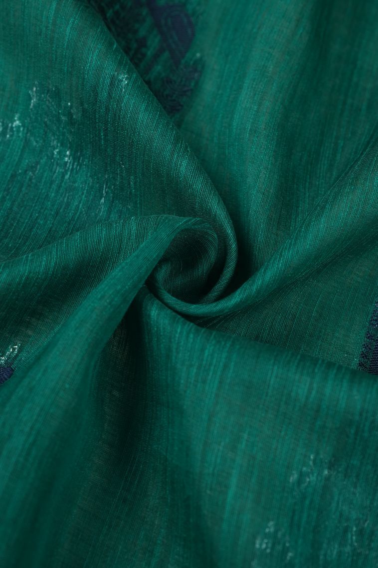 Ocean Blue Tussar Saree with Bronze Zari Buttis (small Dots Or Motifs) view 4