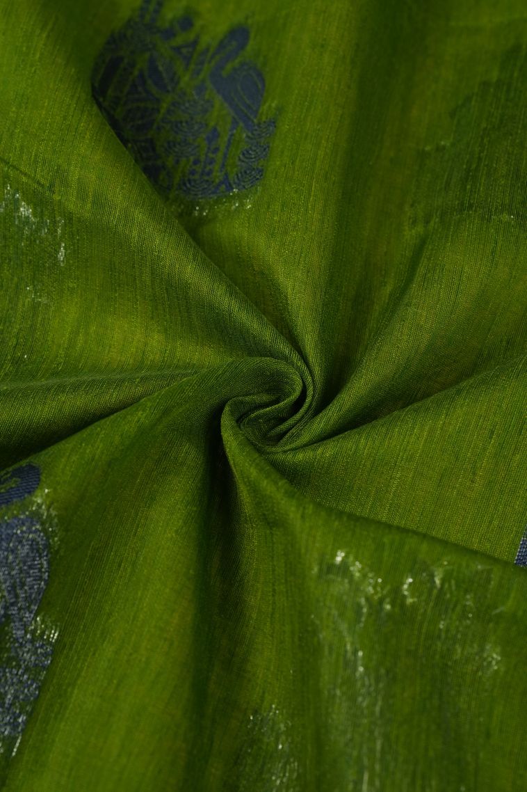 Basil Green Tussar Saree with Bronze Zari Buttis (small Dots Or Motifs) view 4