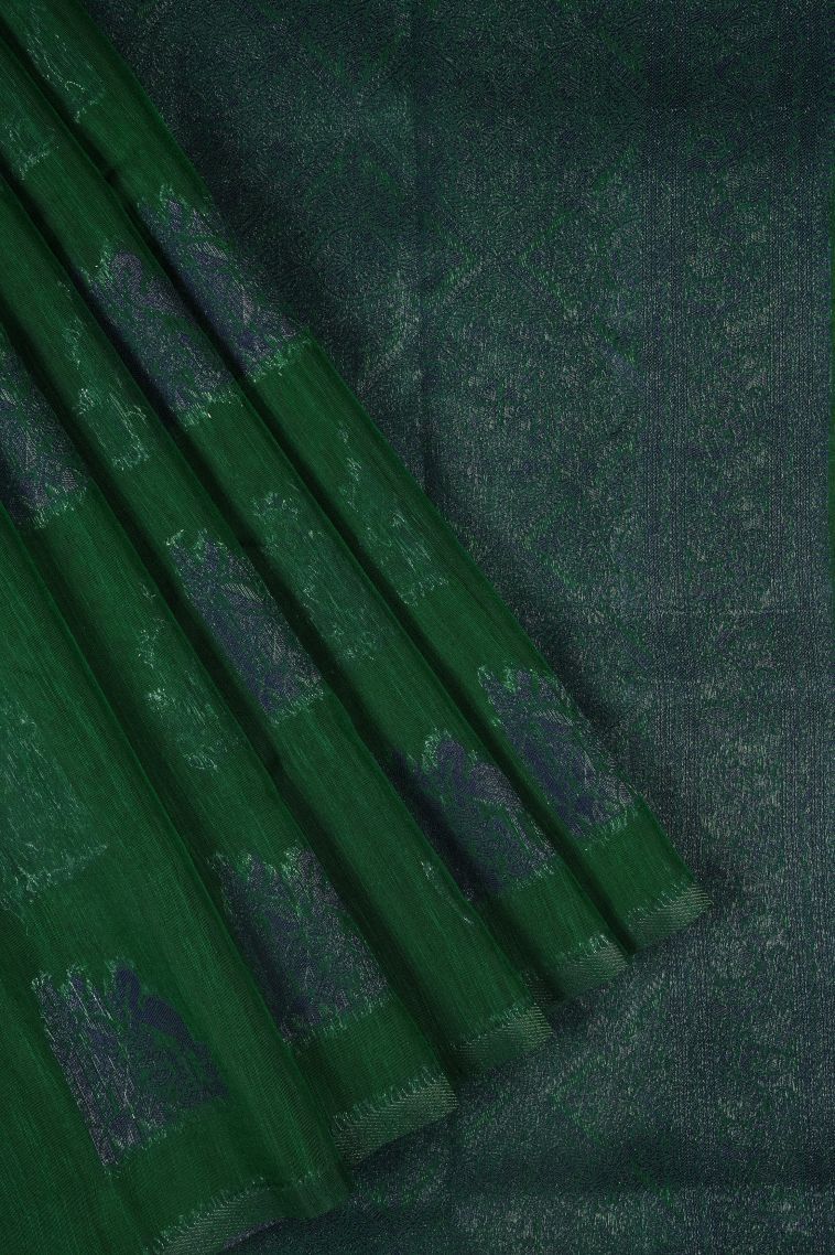 Basil Green Tussar Saree with Bronze Zari Buttis (small Dots Or Motifs) view 1