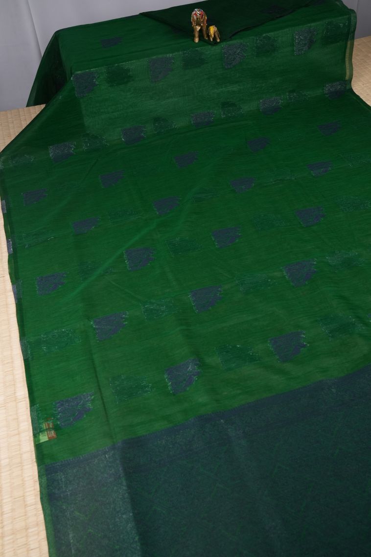 Basil Green Tussar Saree with Bronze Zari Buttis (small Dots Or Motifs) view 2