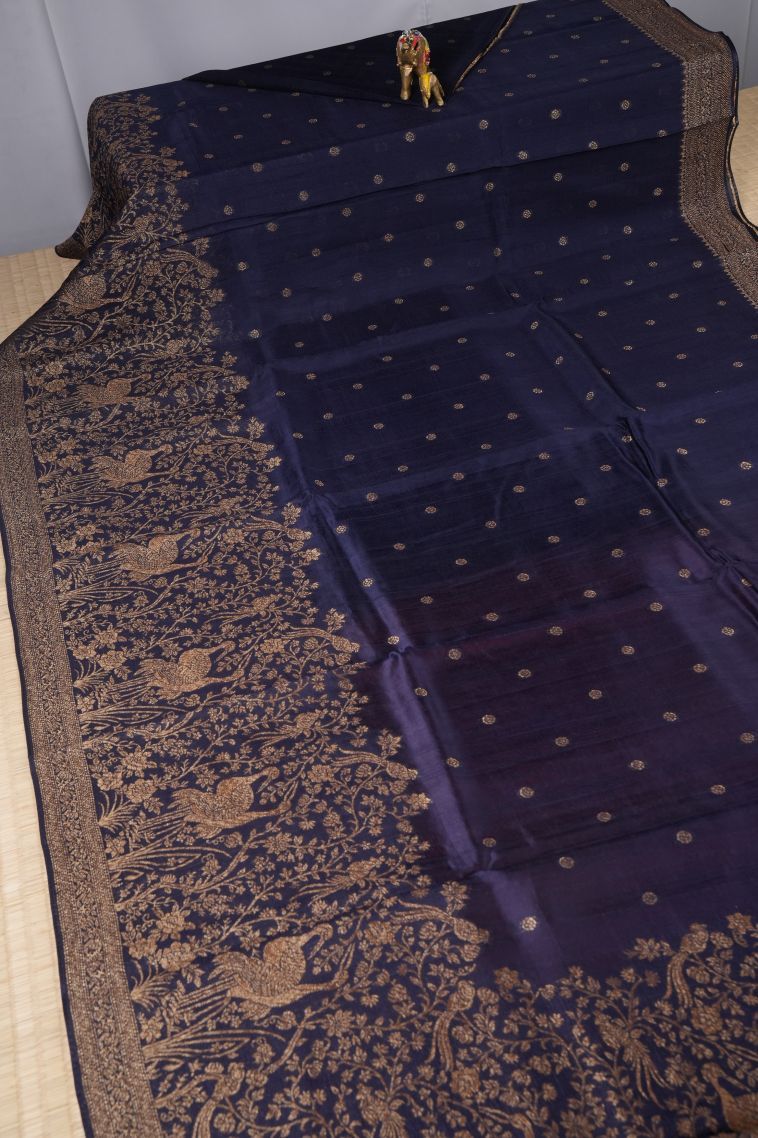 Berry Blue Banaras Sarees with Gold Zari Buttis (small Dots Or Motifs) view 2