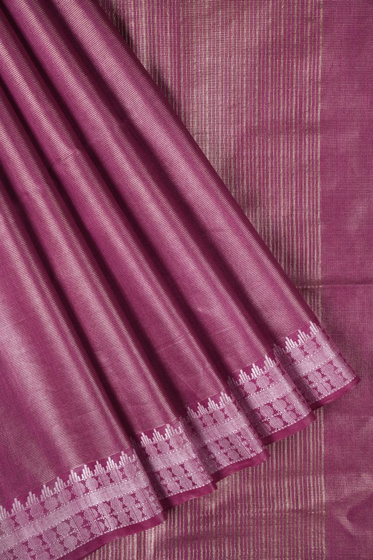 Lilac Purple Tussar Saree with Without Zari Zari Plain view 1