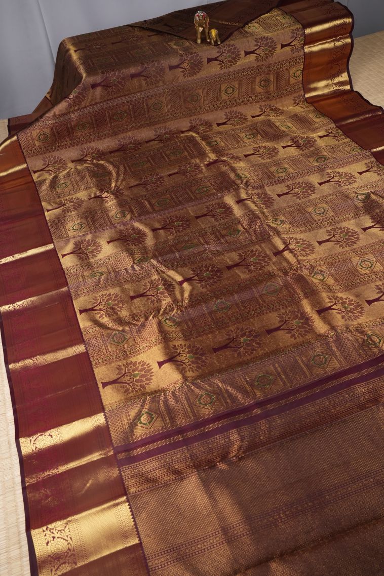 Bindi Red Kanchipuram Silk Sarees with Gold Zari Floral Patterns view 2