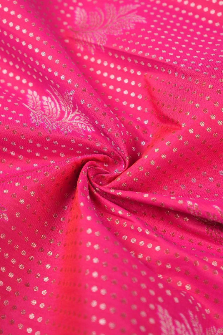 Hot Pink Visiri Madippu Silk Sarees with Copper Zari Buttis (small Dots Or Motifs) view 4