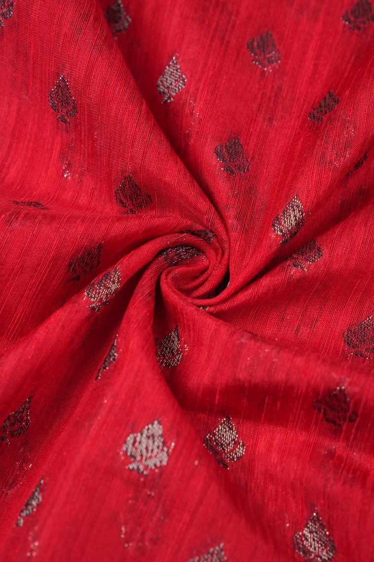 Rose  Red Tussar Saree with Bronze Zari Buttis (small Dots Or Motifs) view 4