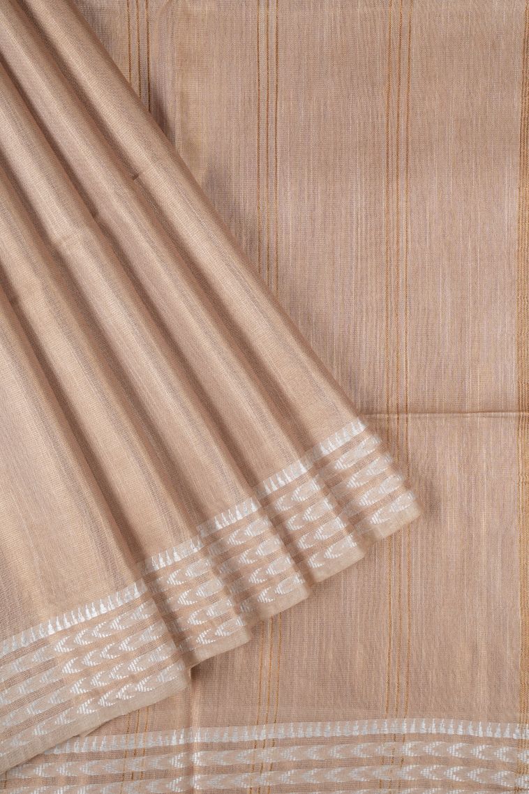 Coconut White Tussar Saree with Without Zari Zari Plain view 1