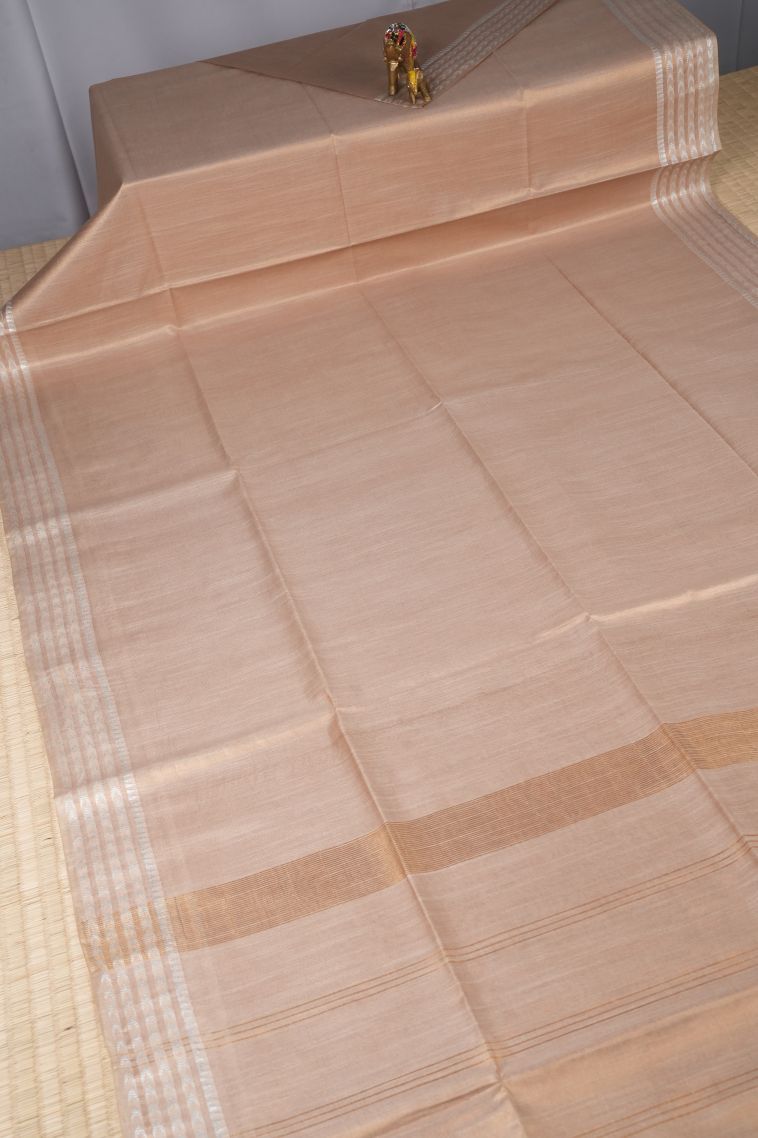 Coconut White Tussar Saree with Without Zari Zari Plain view 2