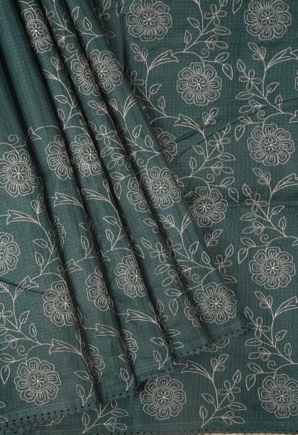 Aegean Blue Tussar Saree with Without Zari Zari Floral Patterns