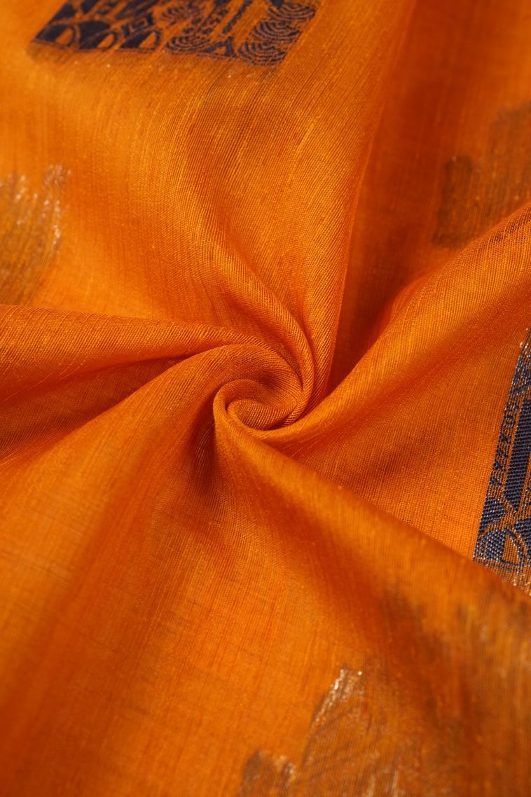 Apricot Orange Tussar Saree with Bronze Zari Buttis (small Dots Or Motifs) view 4