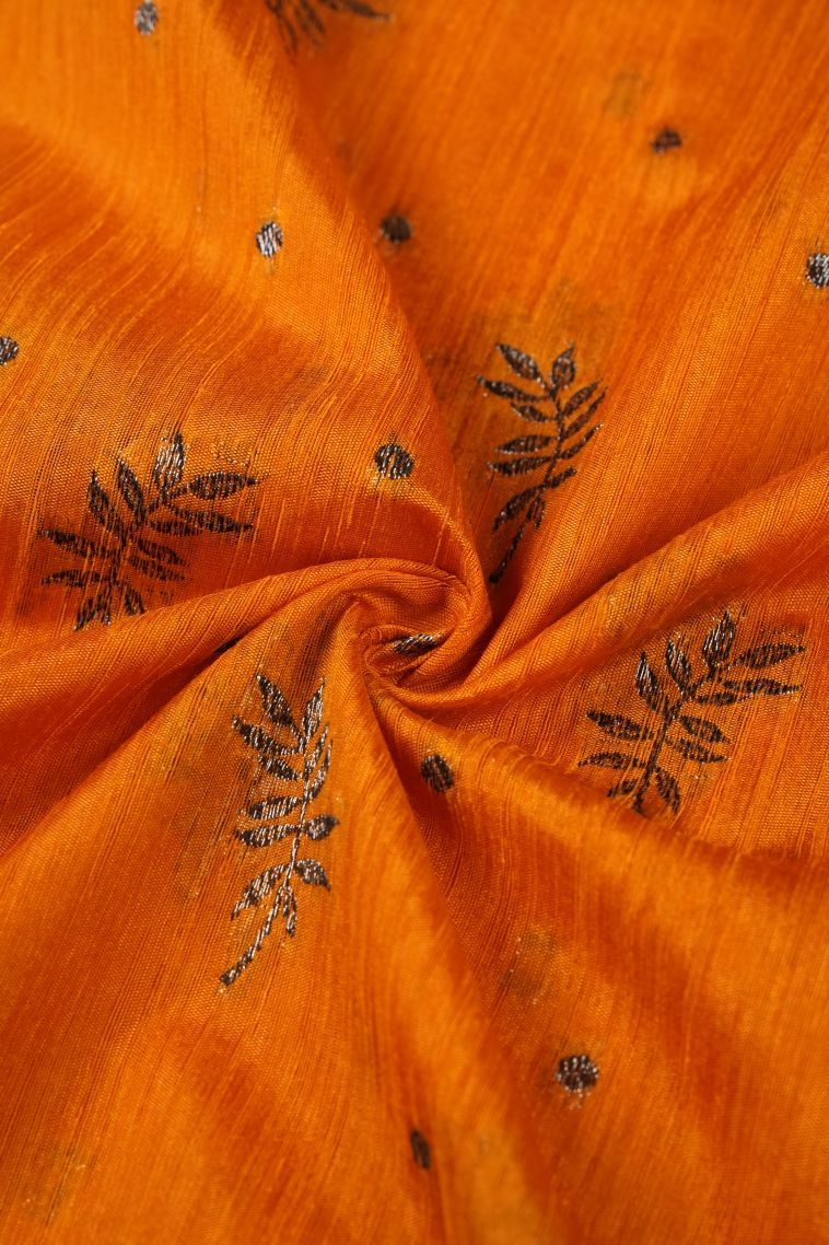 Merigold Orange Tussar Saree with Bronze Zari Buttis (small Dots Or Motifs) view 4