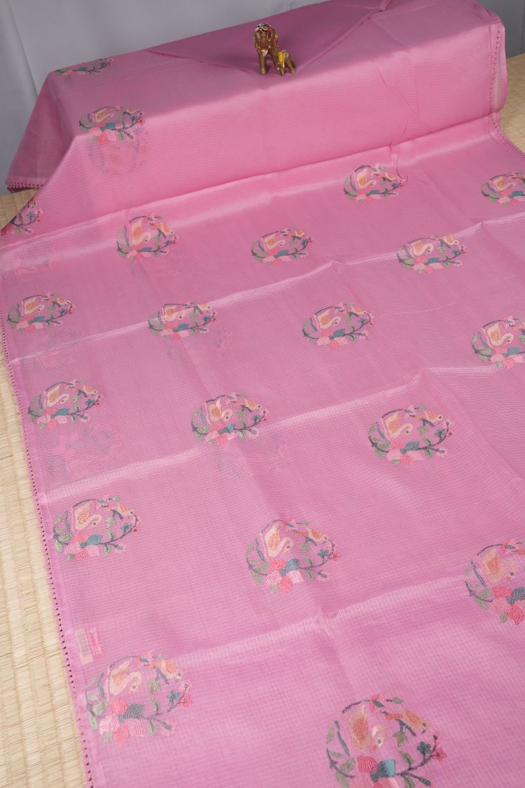 Ballet Pink Organza Saree with Without Zari Zari Buttis (small Dots Or Motifs) view 2