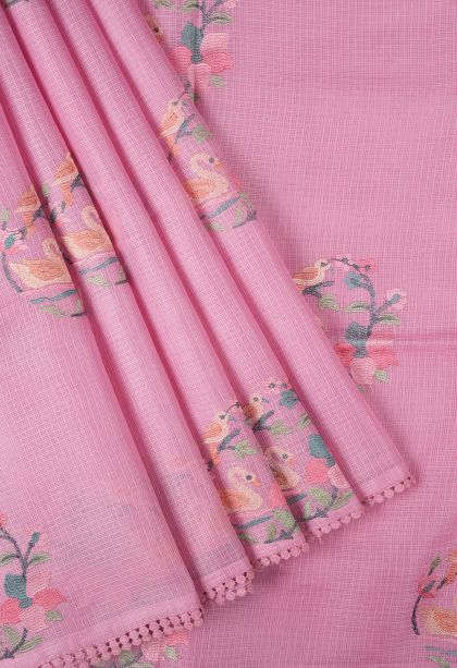 Ballet Pink Organza Saree with Without Zari Zari Buttis (small Dots Or Motifs)