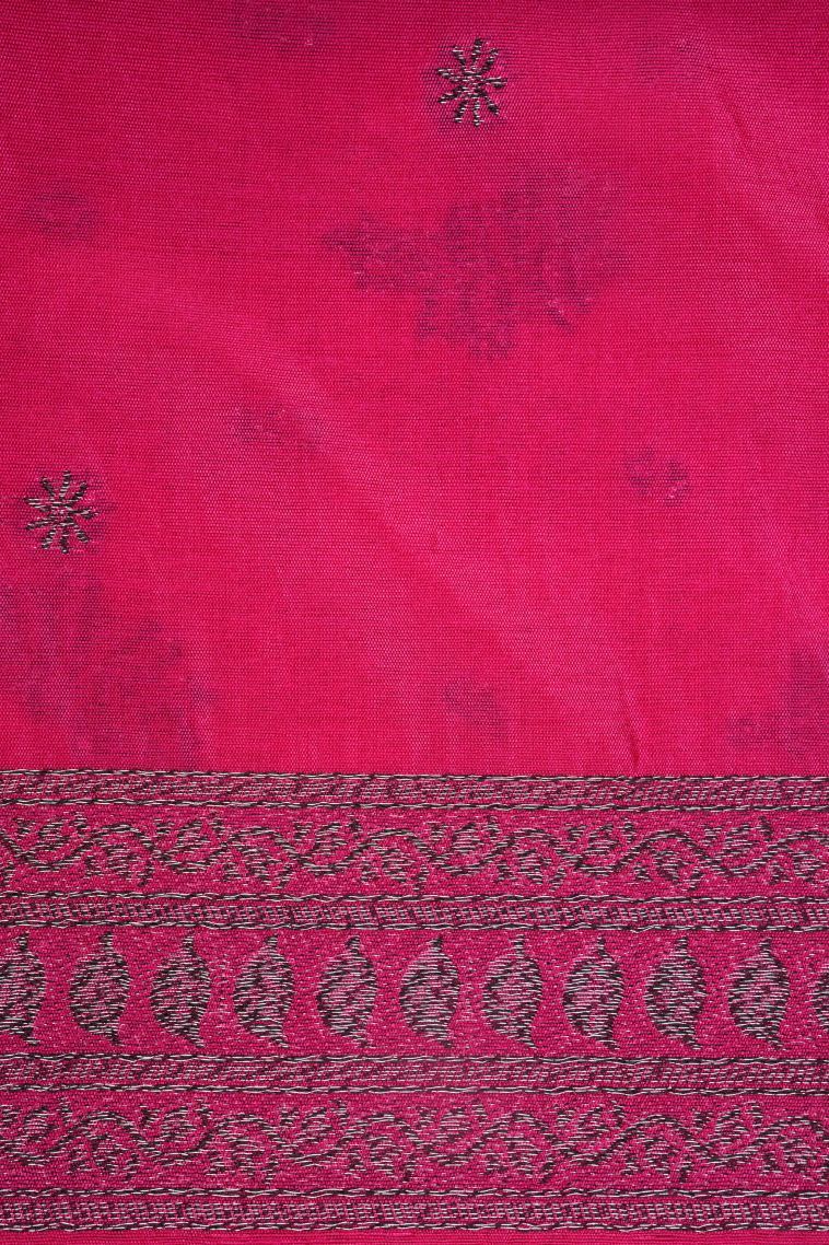 Hot Pink Tussar Saree with Bronze Zari Buttis (small Dots Or Motifs) view 3