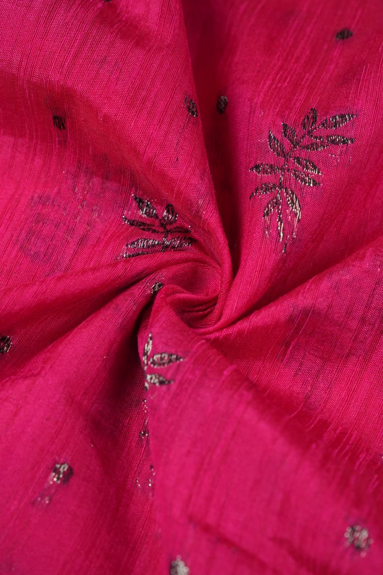 Hot Pink Tussar Saree with Bronze Zari Buttis (small Dots Or Motifs) view 4