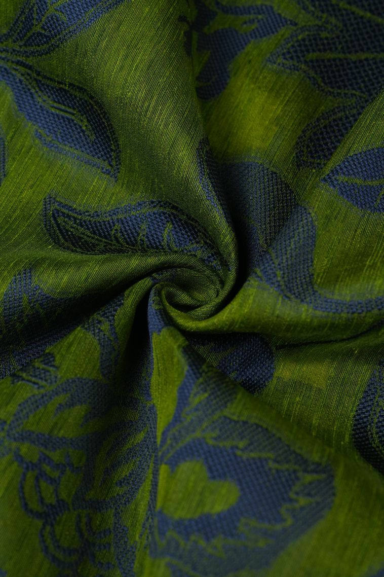 Basil Green Tussar Saree with Bronze Zari Floral Patterns view 4