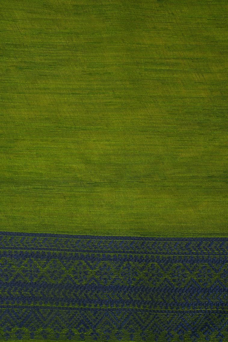 Basil Green Tussar Saree with Bronze Zari Floral Patterns view 3