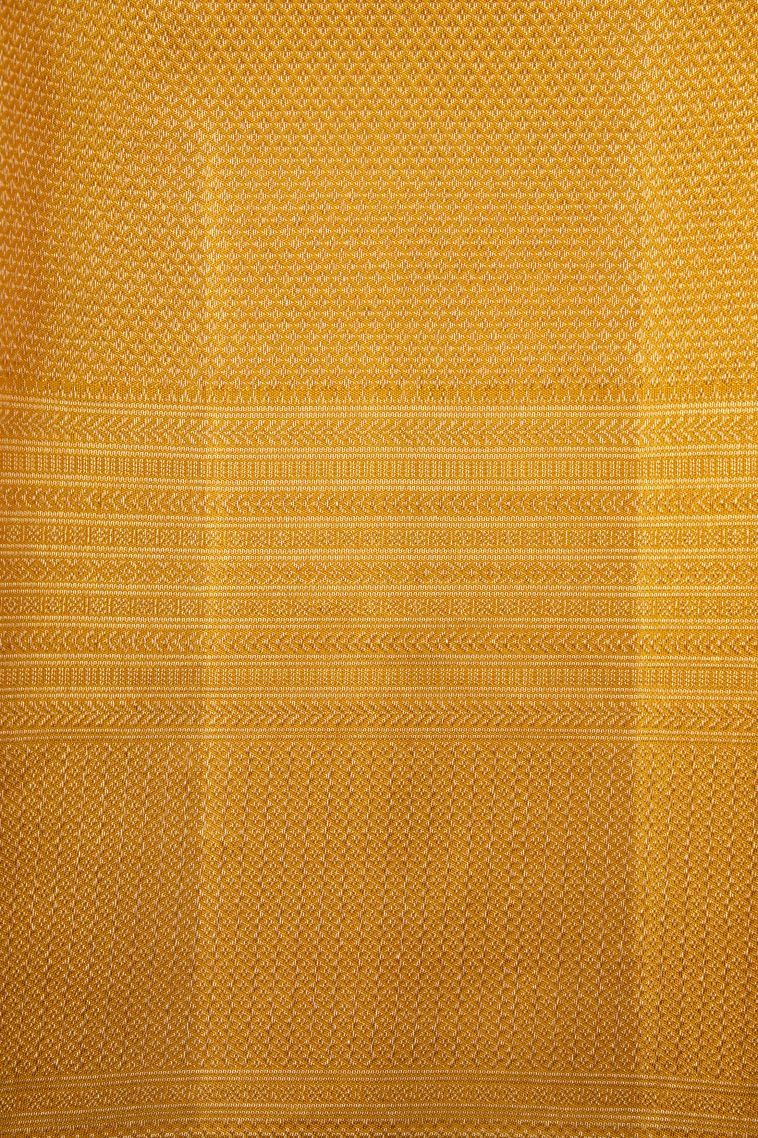 Latte Yellow Kanchipuram Silk Sarees with Gold Zari Geometric Shapes view 3
