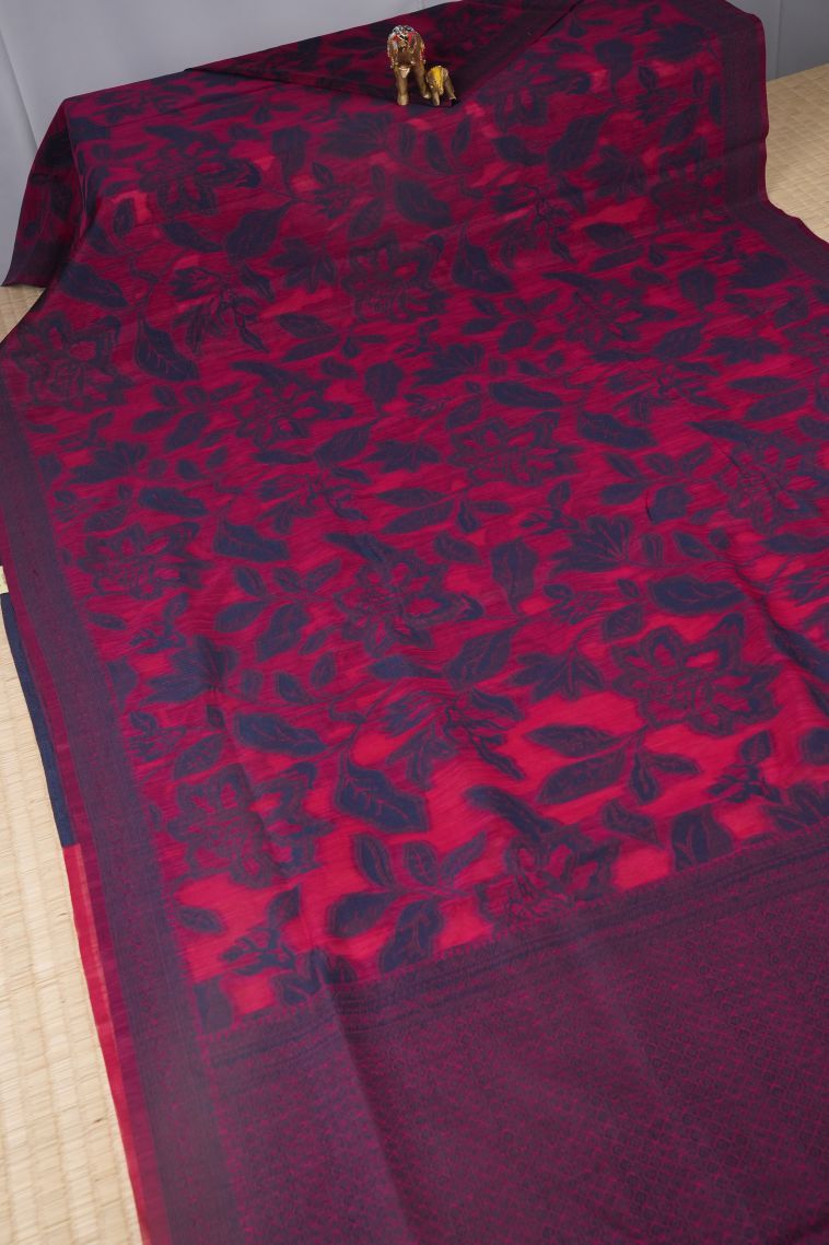 Magenta  Pink Tussar Saree with Bronze Zari Buttis (small Dots Or Motifs) view 2