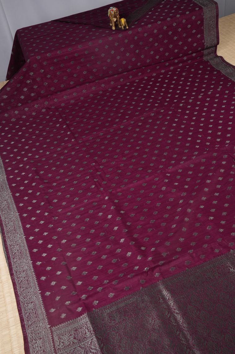 Bosenberry Purple Tussar Saree with Bronze Zari Buttis (small Dots Or Motifs) view 2