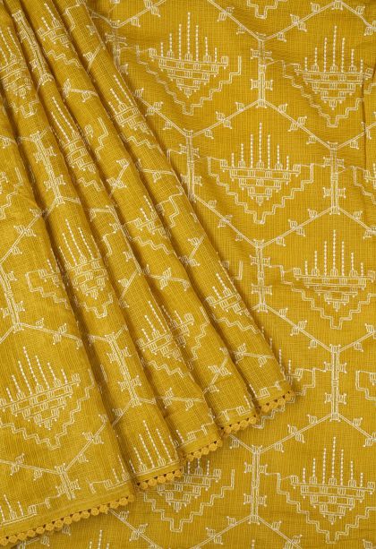 Lemon Yellow Organza Saree with Without Zari Zari Floral Patterns