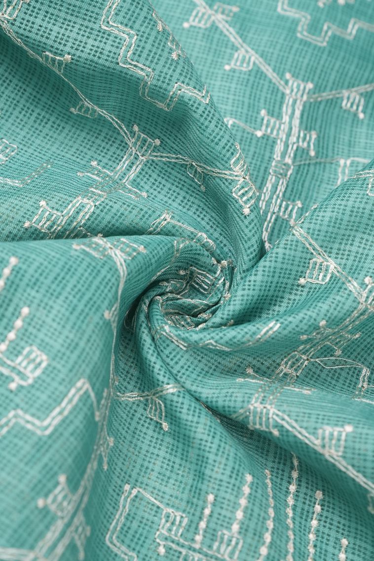 Arctic Blue Organza Saree with Without Zari Zari Floral Patterns view 4