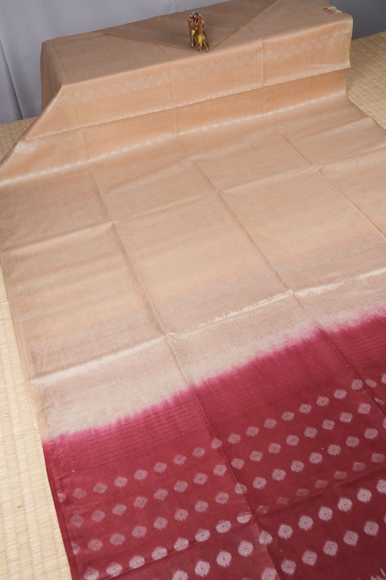 Salmon Pink Tussar Saree with Without Zari Zari Stripes view 2