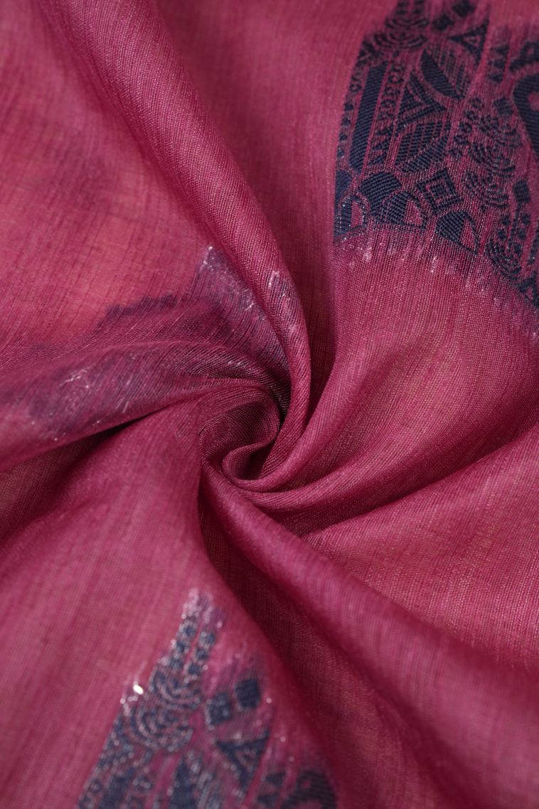 Lean Pink Tussar Saree with Bronze Zari Buttis (small Dots Or Motifs) view 4