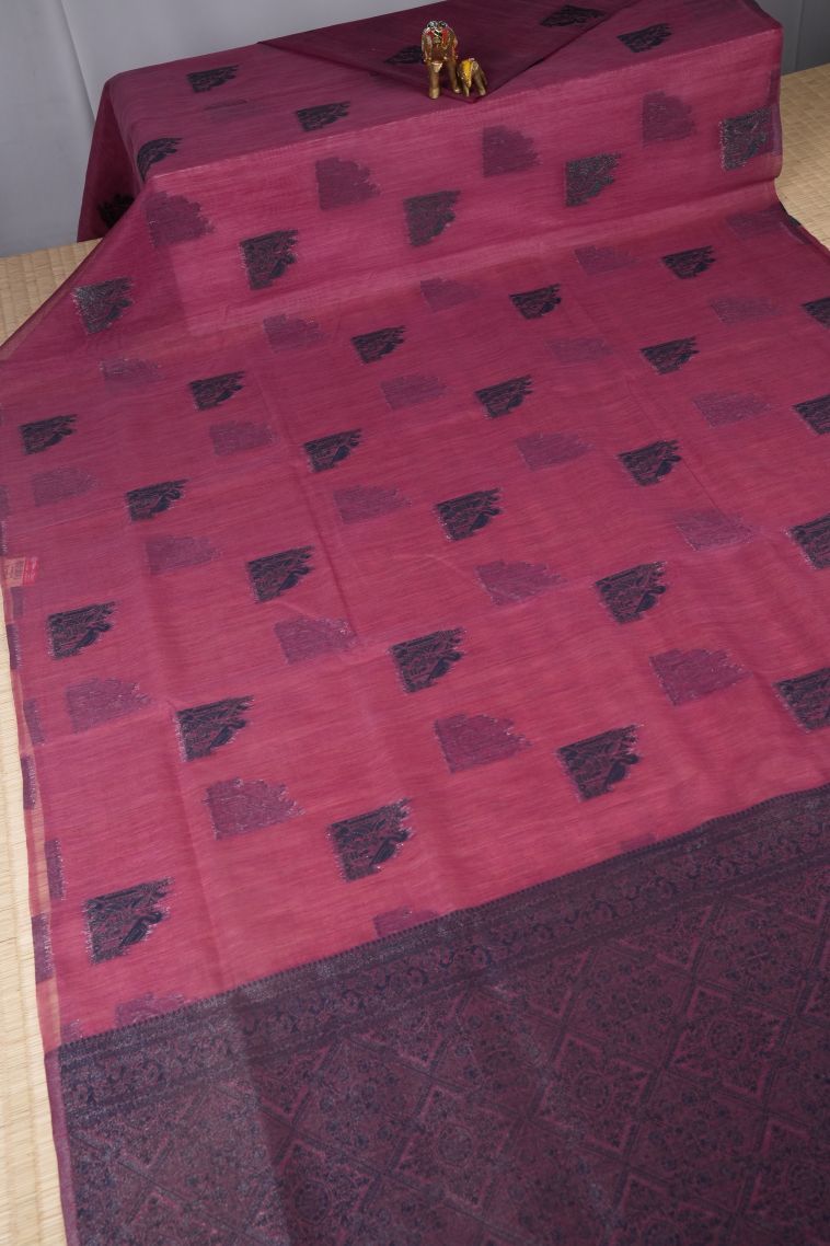 Lean Pink Tussar Saree with Bronze Zari Buttis (small Dots Or Motifs) view 2