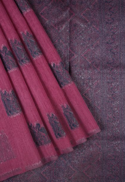 Lean Pink Tussar Saree with Bronze Zari Buttis (small Dots Or Motifs)